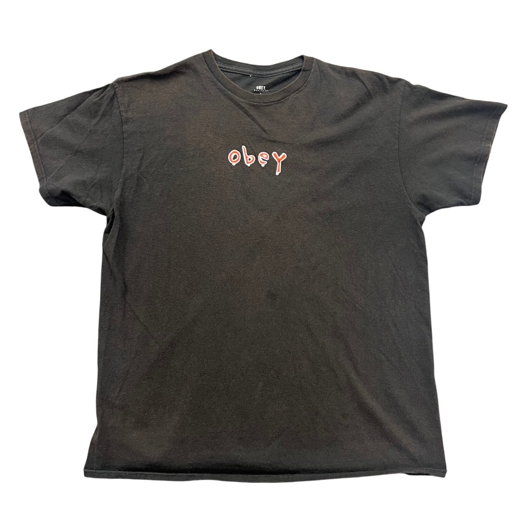 Obey T-Shirt Mens Large Black Graphic Drip Logo Streetwear Short Sleeve‎ Tee